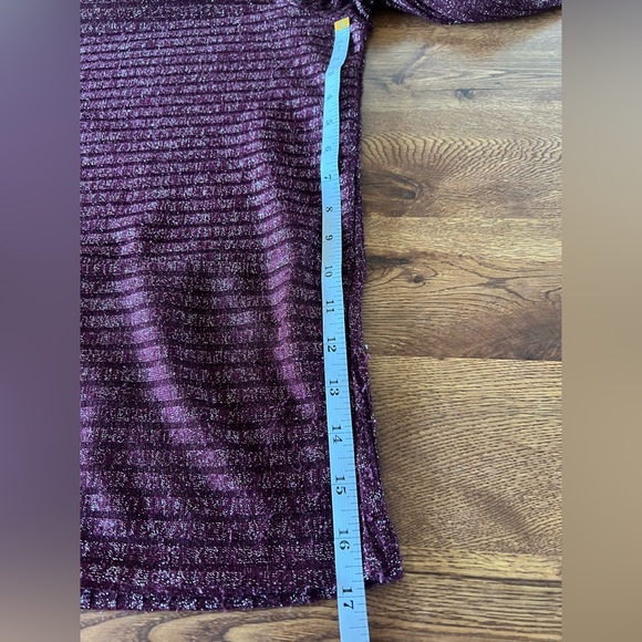 Womens Plus Size Calvin Klein Purple Metallic Ribbed V-Neck Tunic Top - Picture 9 of 11